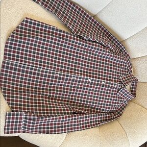 Brunello Cucinelli Burgundy and White Plaid Shirt